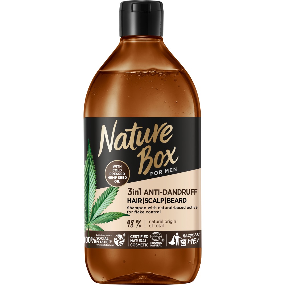 Nature Box Hemp Seed šampón proti lupinám 3v1 pre mužov 385 ml