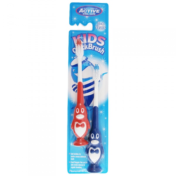Aktívna Starostlivosť O úStnu Dutinu, Detská Kefka Quick Brush 3-6 Rokov Zubné Kefky Pre Deti Penguin 2ks.