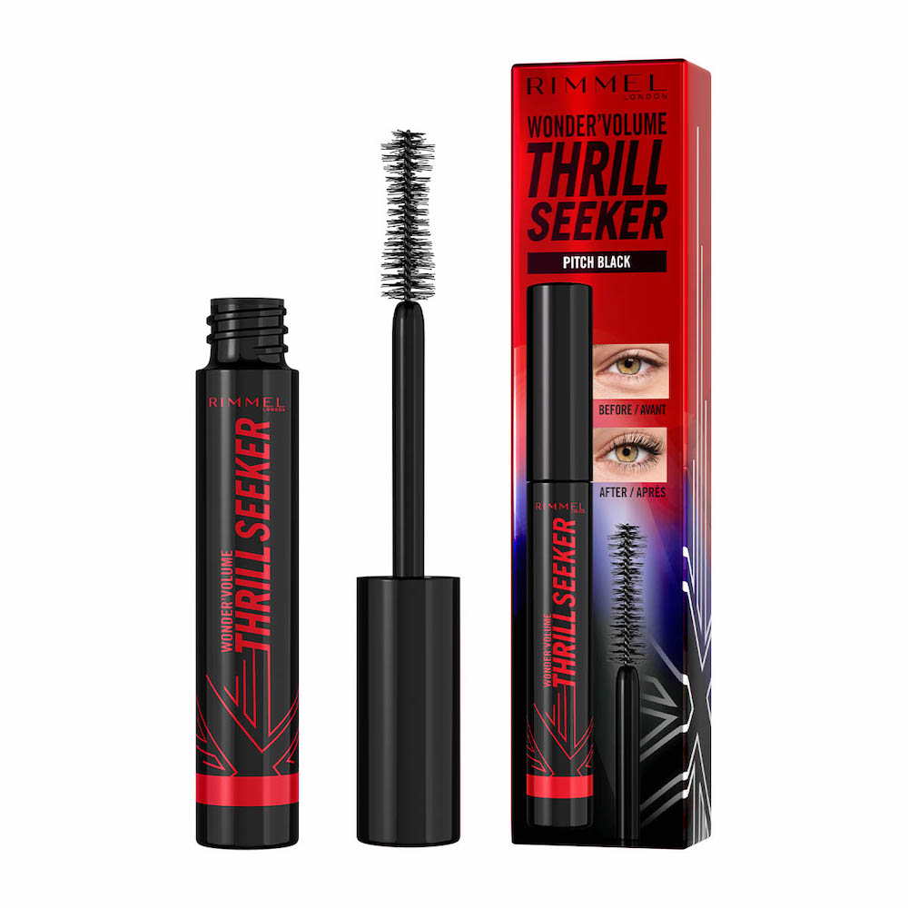 Rimmel London, Prodlužující a objemová řasenka Wonder'Volume Thrill Seeker s ultra černými pigmenty 004 Pitch Black 8 ml