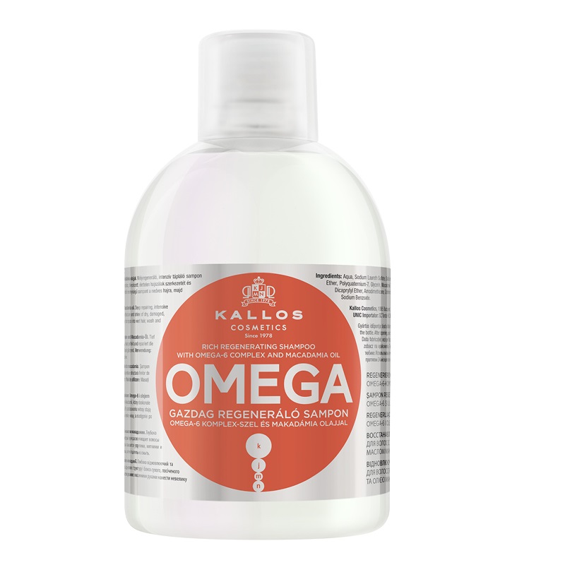 Kallos Cosmetics, KJMN Omega Rich Regenerating Shampoo regeneračný šampón na vlasy s komplexom omega-6 a makadamiovým olejom 1000ml