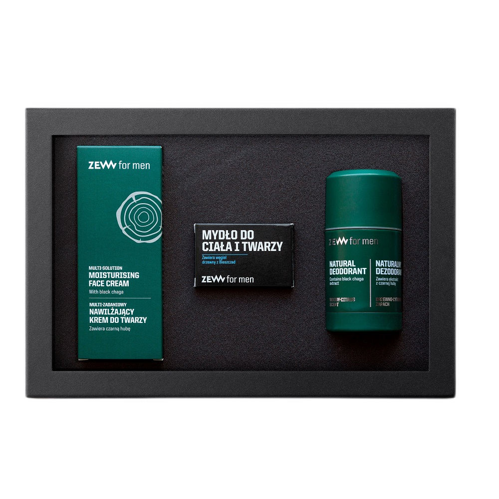 Zew For Men, hydratačný krém na tvár 80ml + mydlo na telo a tvár 85ml + dezodorant 80ml sada pre každého