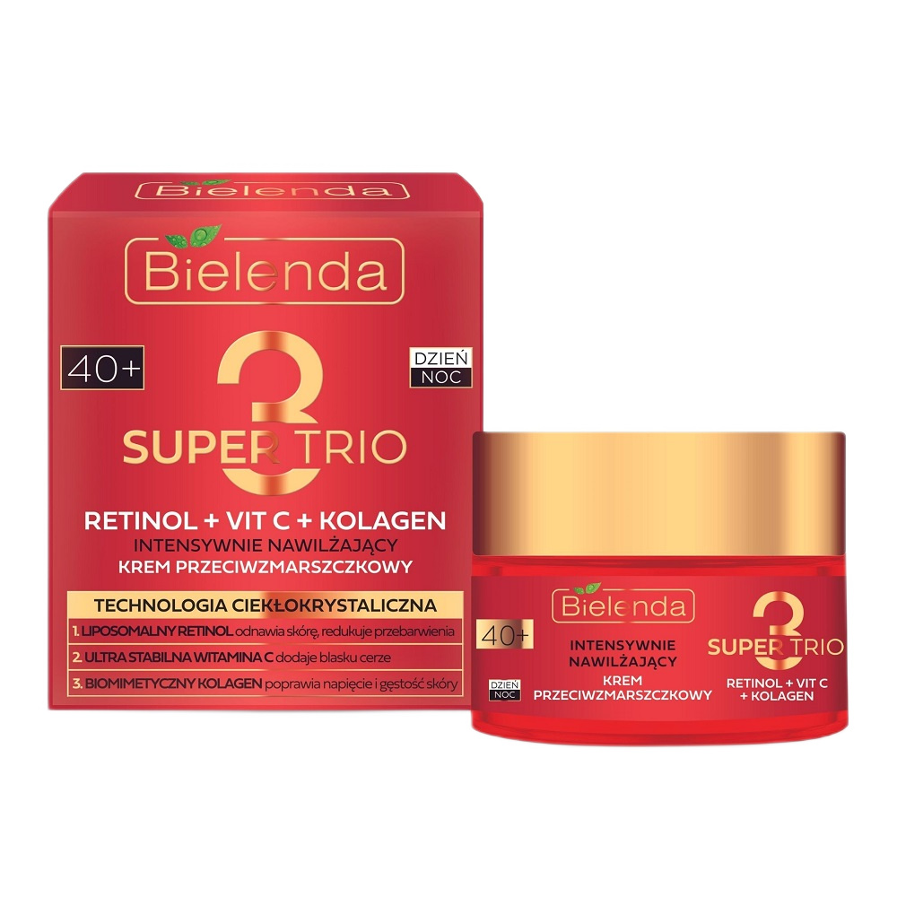 Bielenda Super Trio 3 Retinol + Vit. C + Kolagén pleťový krém proti vráskam 40+ deň a noc 50 ml