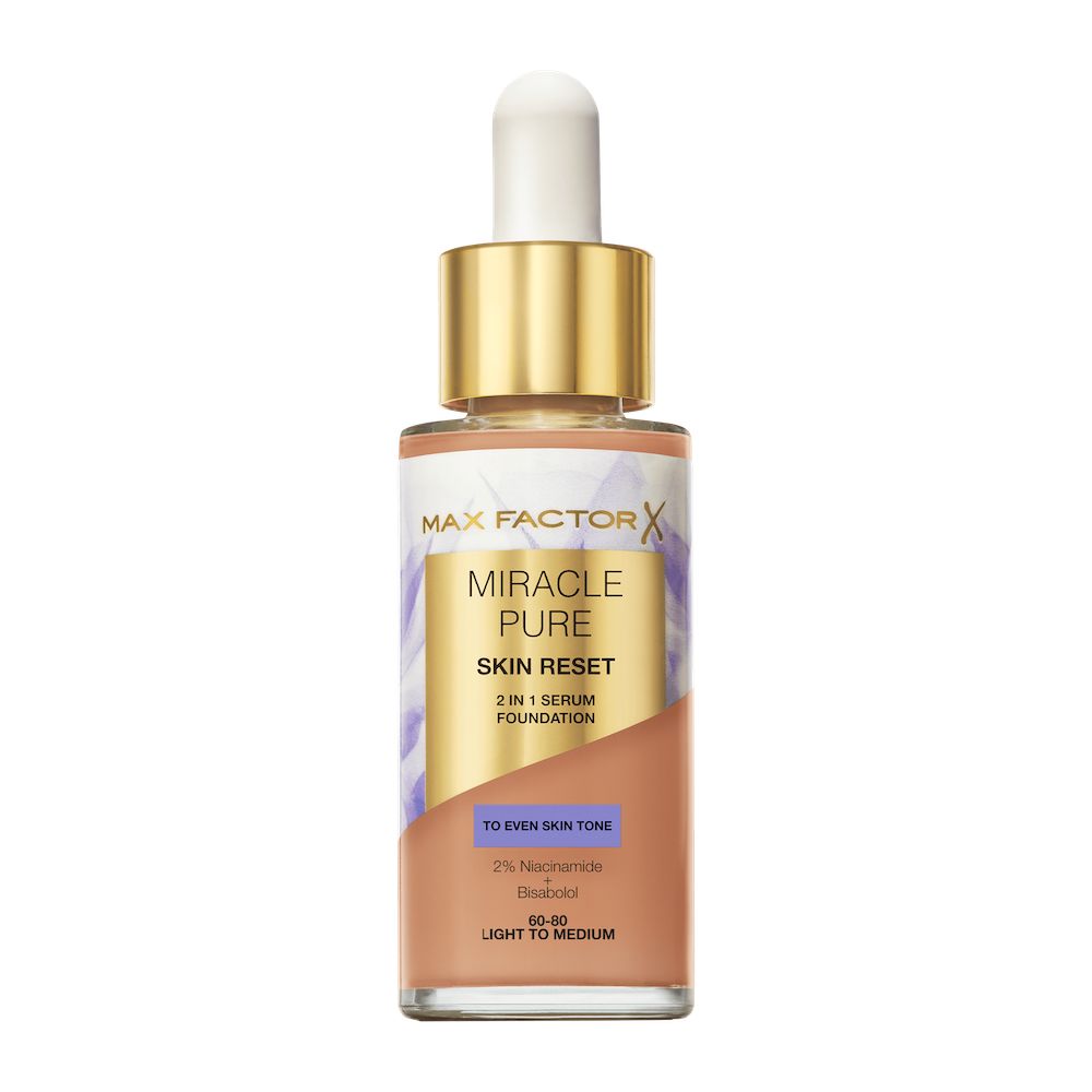 Max Factor Miracle Pure Skin Reset 2in1 Serum Foundation 60-80 Light To Medium 30 ml