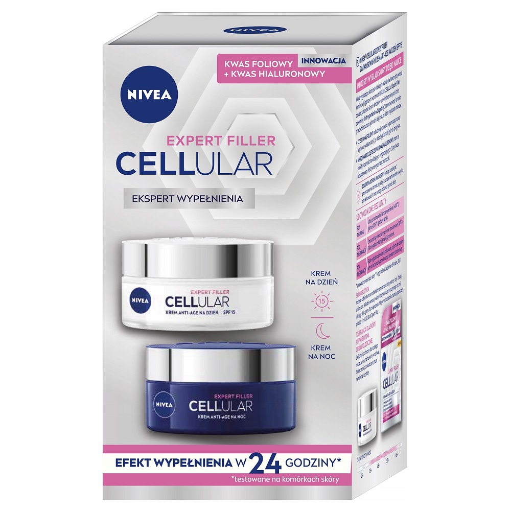 Nivea, Cellular Filler sada denný krém proti vráskam 50ml + nočný krém proti vráskam 50ml