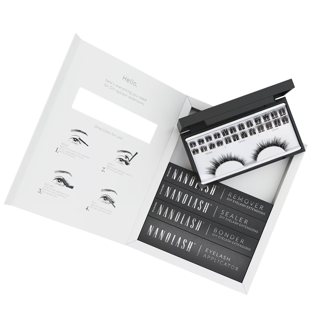 Nanolash, DIY Extensions Starter Kit umělé řasy 10.12.14mm Heartbreaker 36ks. + tmel na řasy 5ml + tmel na řasy 5ml + aplikátor na řasy 1ks. + odstraňovač řas 5ml