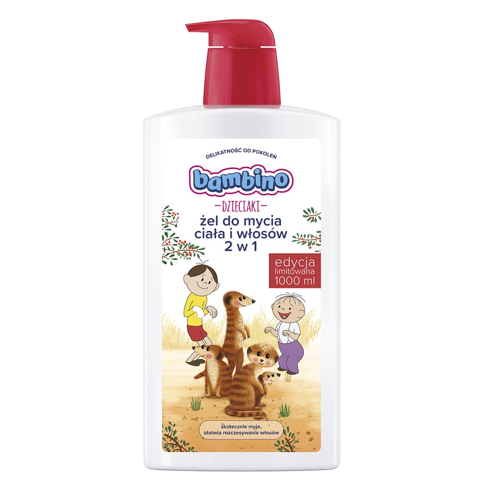 Bambino Kids Bolek and Lolek 2 in 1 šampón a sprchový gél 2 v 1 pre deti Meerkats 1000 ml