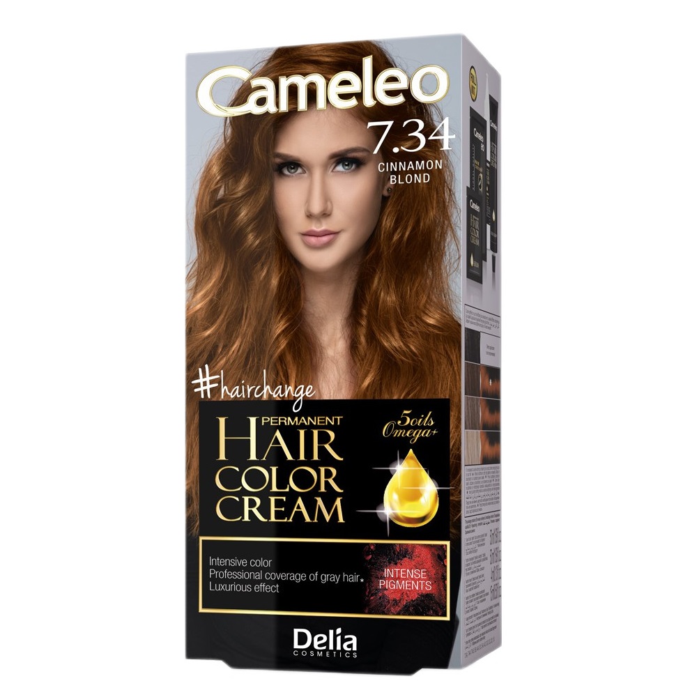 Cameleo, Omega Permanentní barva na vlasy Krémová permanentní barva na vlasy 7.34 Skořicová blond