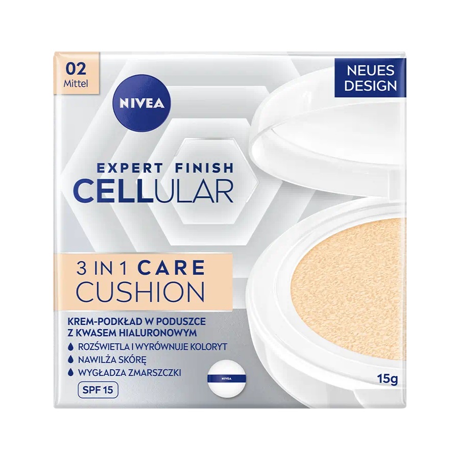 Nivea Hyaluron Cellular Filler 3v1 pečující tónovací krém make-up v houbičce 02 Střední 15 g