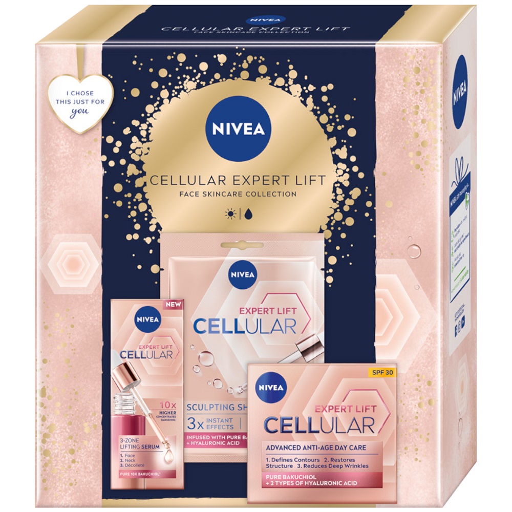 Nivea Cellular Expert Lift sada pleťové sérum 30ml + denní krém proti stárnutí SPF30 50ml + chladivá modelující maska 1ks