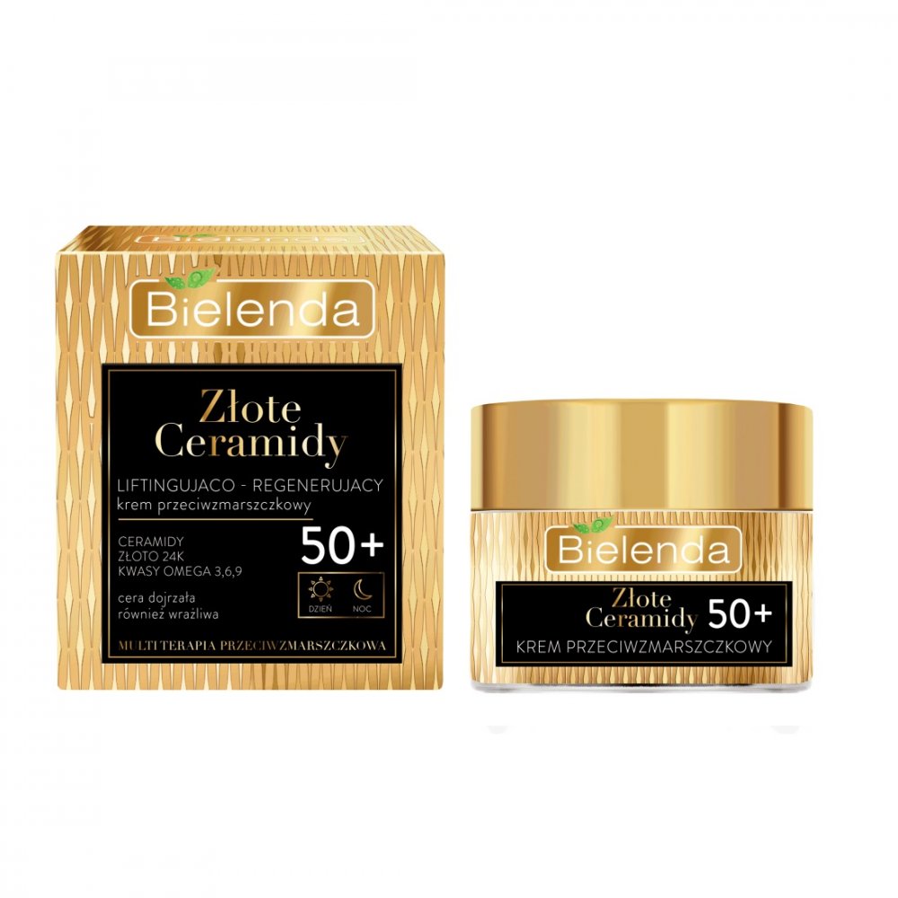 Bielenda Golden Ceramides liftingovo regeneračný pleťový krém proti vráskam 50+ deň/noc 50 ml