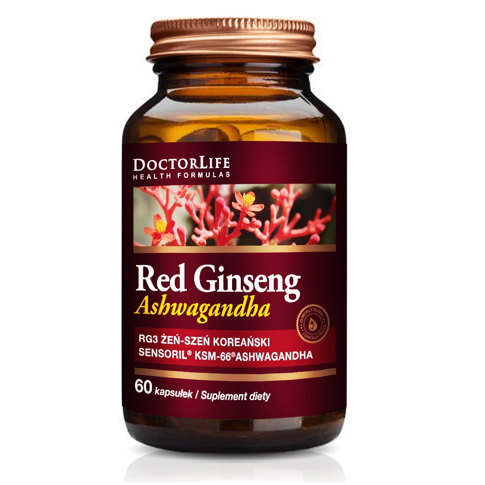 Red Ginseng ŻEń-szeń + Ashwagandha Sensoril Suplement Diety 60 Kapsułek