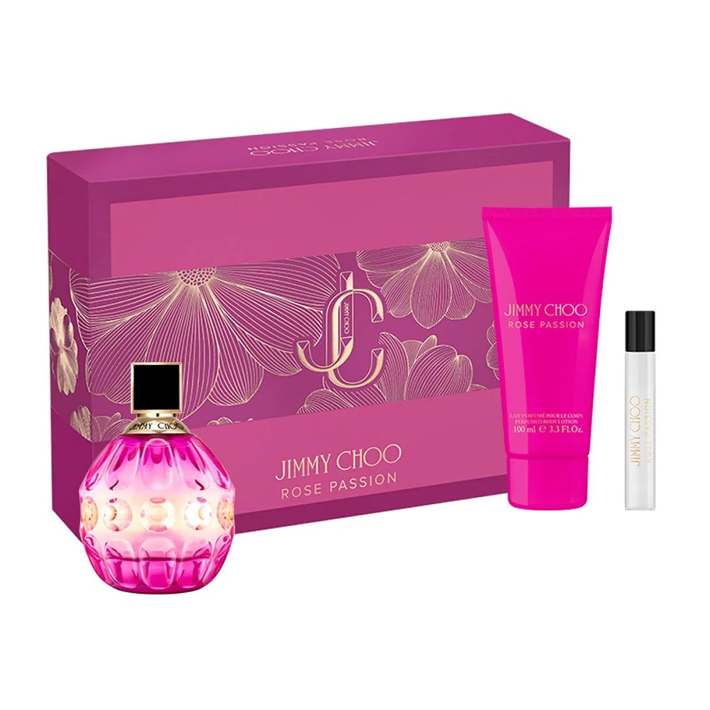 Jimmy Choo Rose Passion sada parfémová voda ve spreji 100 ml + parfémová voda v miniatuře 7,5 ml + tělové mléko 100 ml