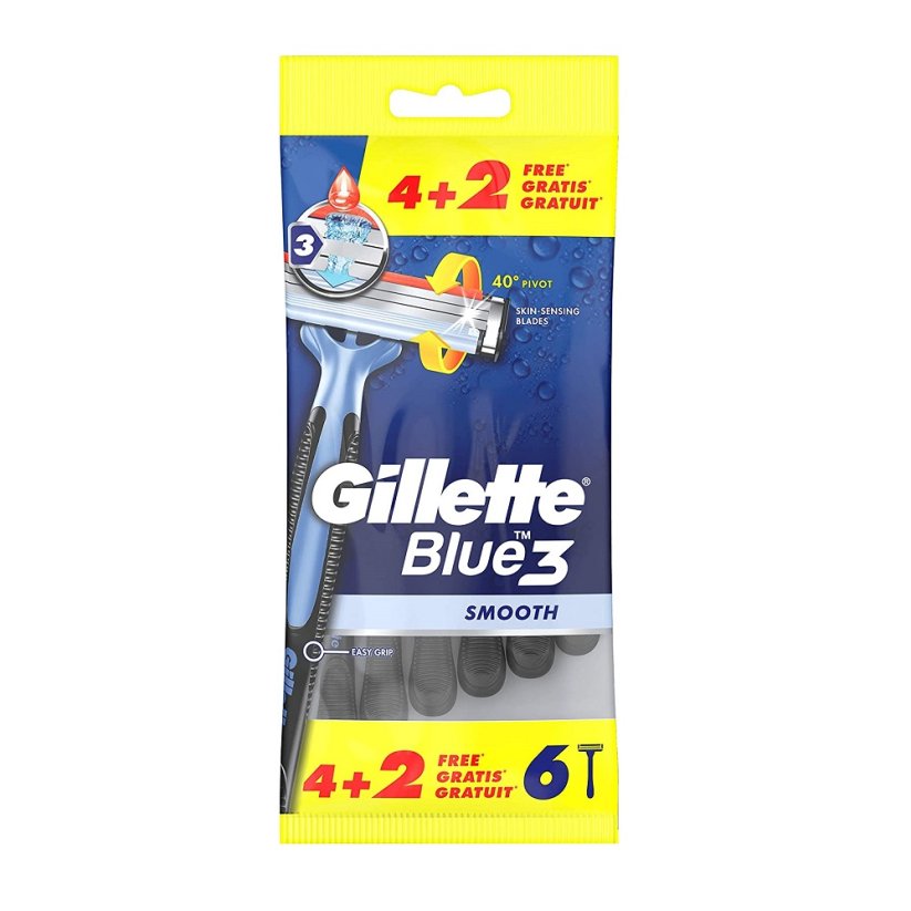 Gillette, Blue 3 Smooth jednorazowe maszynki do golenia dla mężczyzn 6szt