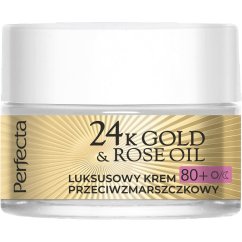 Perfecta, 24K Gold & Rose Oil luksusowy krem przeciwzmarszczkowy na dzień i na noc 80+ 50ml