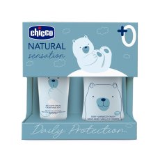 Chicco, Natural Sensation Daily Protection zestaw płyn do mycia ciała i włosów 200ml + krem do pieluszki 4w1 100ml