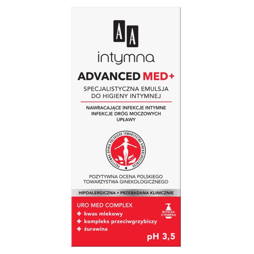 AA, Intymna Advanced Med+ specializovaná emulze pro intimní hygienu pH 3,5 300 ml
