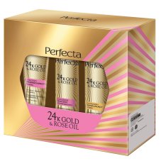 Perfecta 24K Gold & Rose Oil set jemný peeling 75g + hydratačné tonikum 200ml + odličovacie mlieko 200ml
