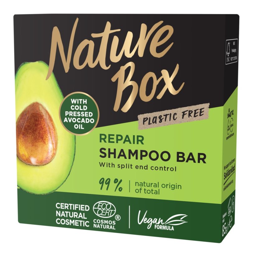 Nature Box, Avocado Oil regenerujący szampon do włosów w kostce z olejem awokado 85g
