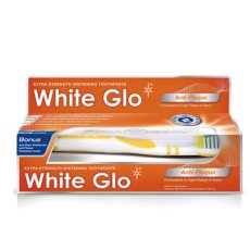 White Glo, Anti-Plaque wybielająca pasta do usuwania i zapobiegania osadzaniu się kamienia nazębnego 100ml + szczoteczka