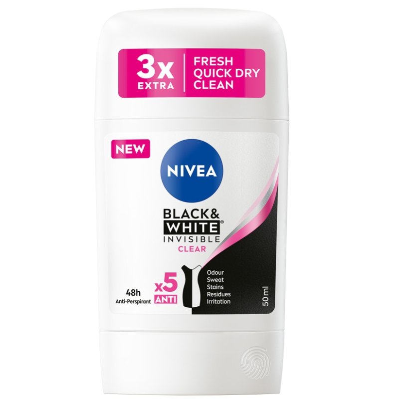 Nivea, Black&White Invisible Clear antyperspirant w sztyfcie 50ml