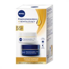 Nivea, 2 balenia Revitalizačný denný a nočný krém proti vráskam 55+ 2x50ml