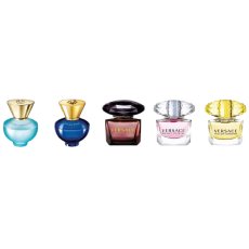 Versace, Miniatures Collection Crystal Noir toaletní voda 5ml + Dylan Turquoise toaletní voda 5ml + Yellow Diamond toaletní voda 5ml + Bright Crystal toaletní voda 5ml + Pour Femme Dylan Blue voda