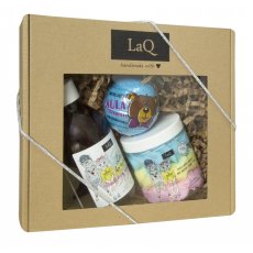 LaQ, balónová guma sada gél na umývanie tela a rúk 300 ml + farebná pena na umývanie tela 250 ml + loptička do kúpeľa s prekvapením Blue 120 g