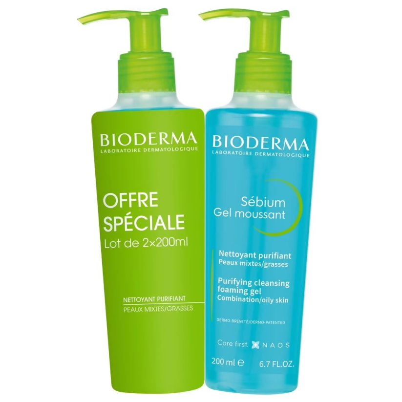 Bioderma, Sebium Gel Moussant antibakteriálne umývanie tváre pre mastnú a zmiešanú pleť 2x200ml