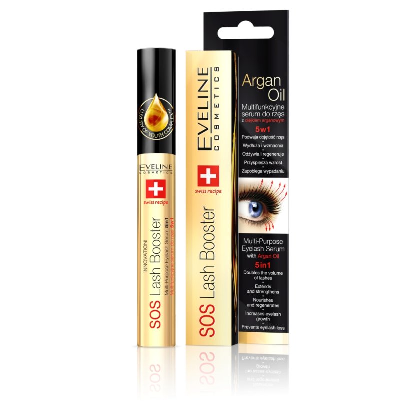 Eveline Cosmetics, Sos Lash Booster multifunkční sérum na řasy s arganovým olejem 10ml
