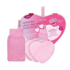 Glov Amore Collection Set Velvet Lips & Ever Clear Skin Set: lip exfoliating glove + reusable heart-shaped cosmetic pads
