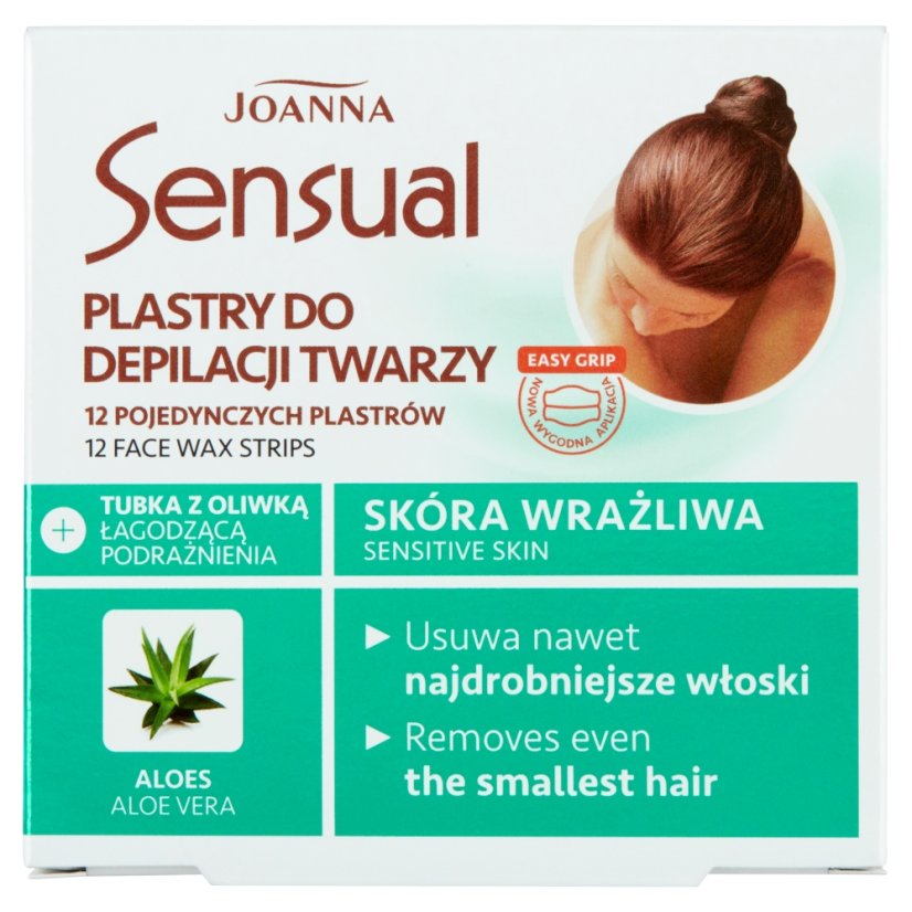 Joanna, Sensual plastry do depilacji twarzy Aloes 12szt + tubka z oliwką łagodzącą 10ml