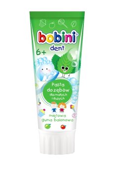 Bobini, Bobini Dent zubná pasta pre malých a veľkých od 6 rokov Mätová žuvačka 75ml
