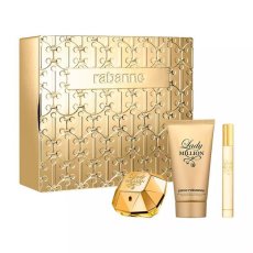 Paco Rabanne, Lady Million zestaw woda perfumowana spray 80ml + woda perfumowana 10ml + balsam do ciała 100ml