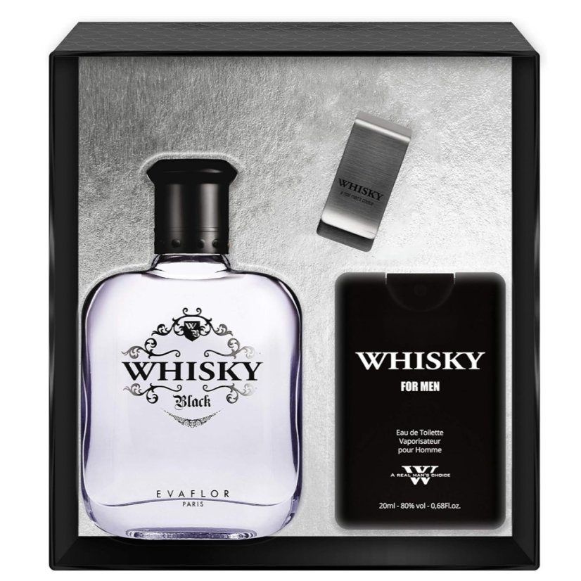 Evaflor Whisky Black set toaletní voda ve spreji 100 ml + toaletní voda ve spreji 20 ml + klip na poznámky - KOUPÍ SE