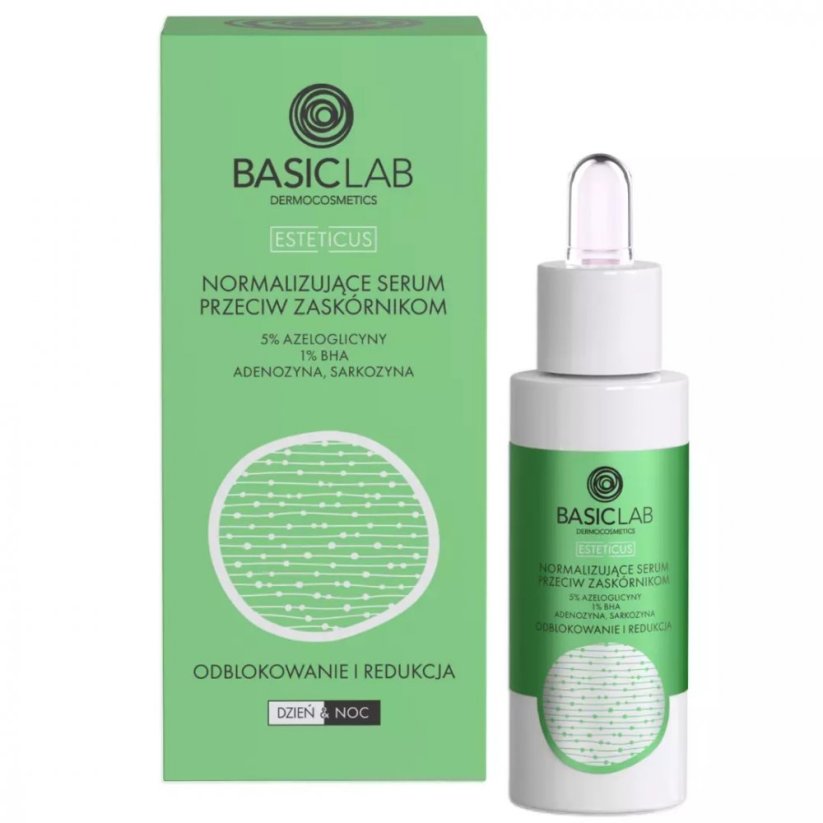 BasicLab, Esteticus normalizujące serum przeciw zaskórnikom z 5% azeloglicyny i 1% BHA 30ml