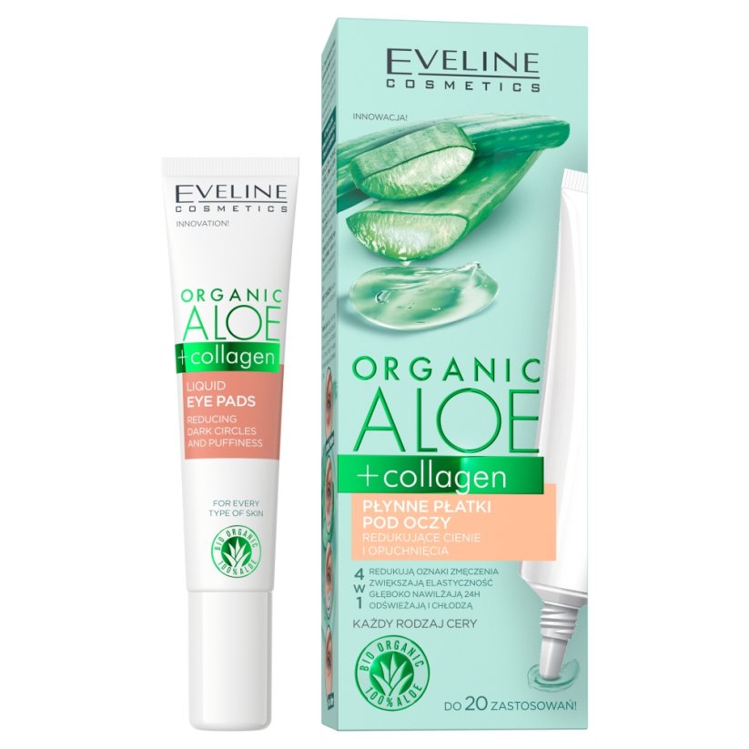Eveline Cosmetics, Tekuté očné náplasti s organickým aloe a kolagénom na redukciu tmavých kruhov a opuchov 4v1 20ml