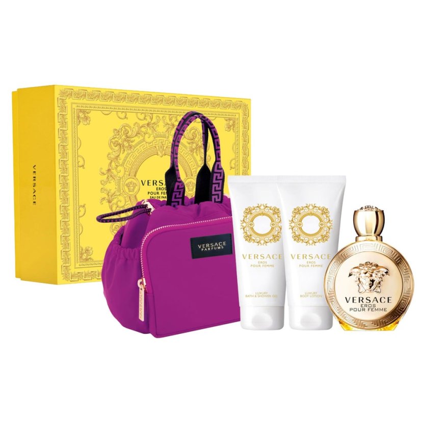 Versace, Eros Pour Femme set parfémová voda v spreji 100ml + sprchový gél 100ml + telové mlieko 100ml + kozmetická taštička