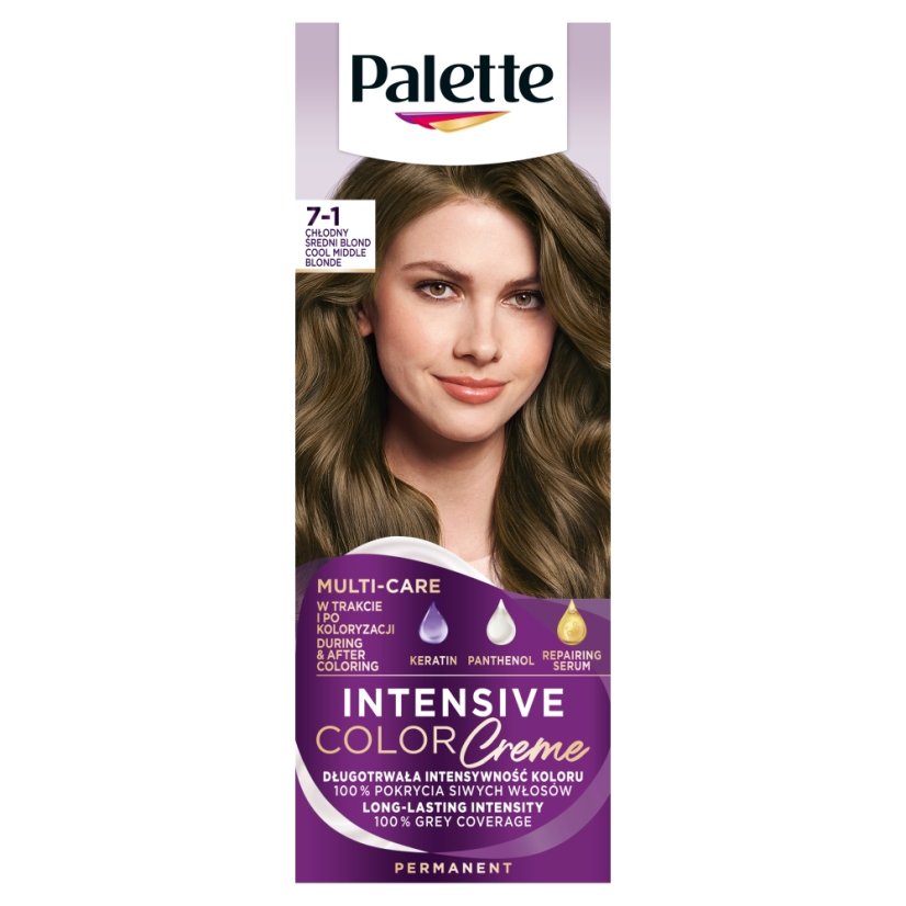 Palette, intenzívna farba na vlasy Creme 7-1 Cool Medium Blonde