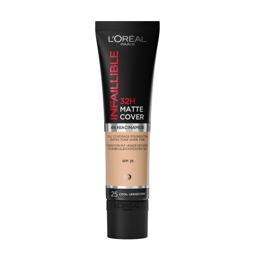 L'Oréal Paris, Infallible 32H Matte Cover Foundation dlhotrvající matující podkladová báze 25 Cool Undertone/Rose Ivory 30ml