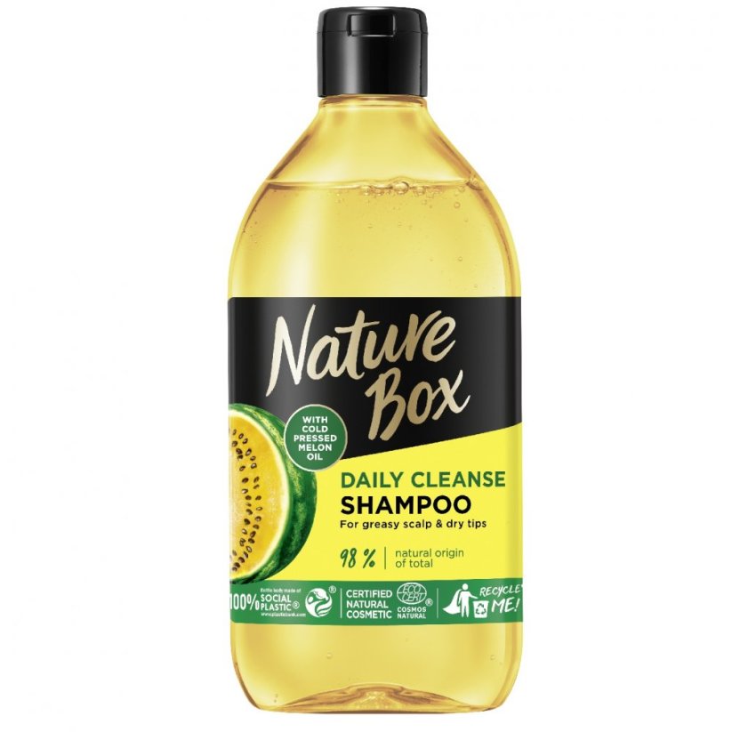 Nature Box, Melónový olej čistiaci šampón na mastnú pokožku hlavy a suché končeky so žltým olejom zo semien vodného melóna 385ml