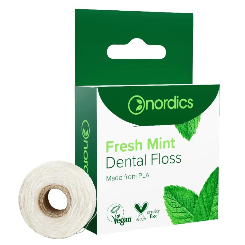 Nordics, Dental Floss nić dentystyczna ze skrobi kukurydzianej Świeży Mentol 50m