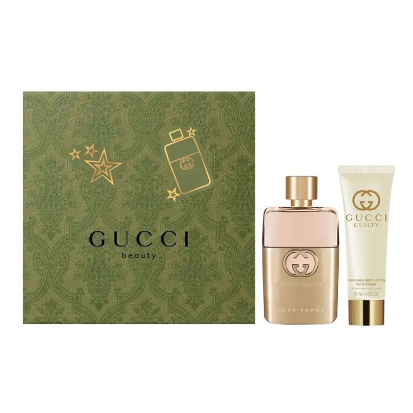 Gucci, Guilty Pour Femme zestaw woda perfumowana spray 50ml + balsam do ciała 50ml