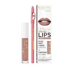 Eveline Cosmetics, Oh! My Velvet Lips Liquid Matt Lip Kit zestaw matowa pomadka w płynie 4.5ml + konturówka do ust 1szt 11 Cookie Milkshake