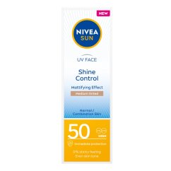 Nivea, Sun UV Face Shine Control zmatňujúci krém na tvár s vysokou ochranou SPF50 Medium Tinted 50ml