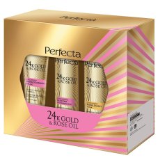Perfecta 24K Gold &amp; Rose Oil set jemný peeling 75g + hydratační tonikum 200ml + odličovací mléko 200ml