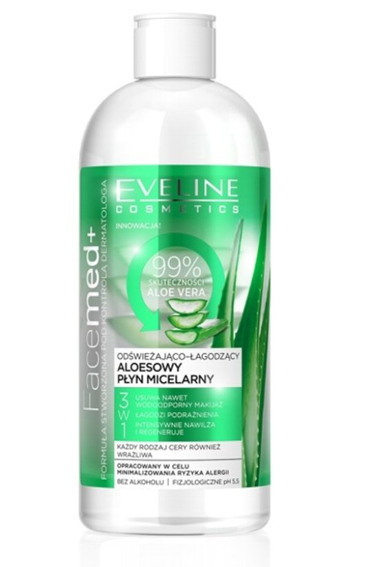 Eveline Cosmetics, Facemed+ 3v1 osviežujúca a upokojujúca micelárna voda s aloe vera 400 ml