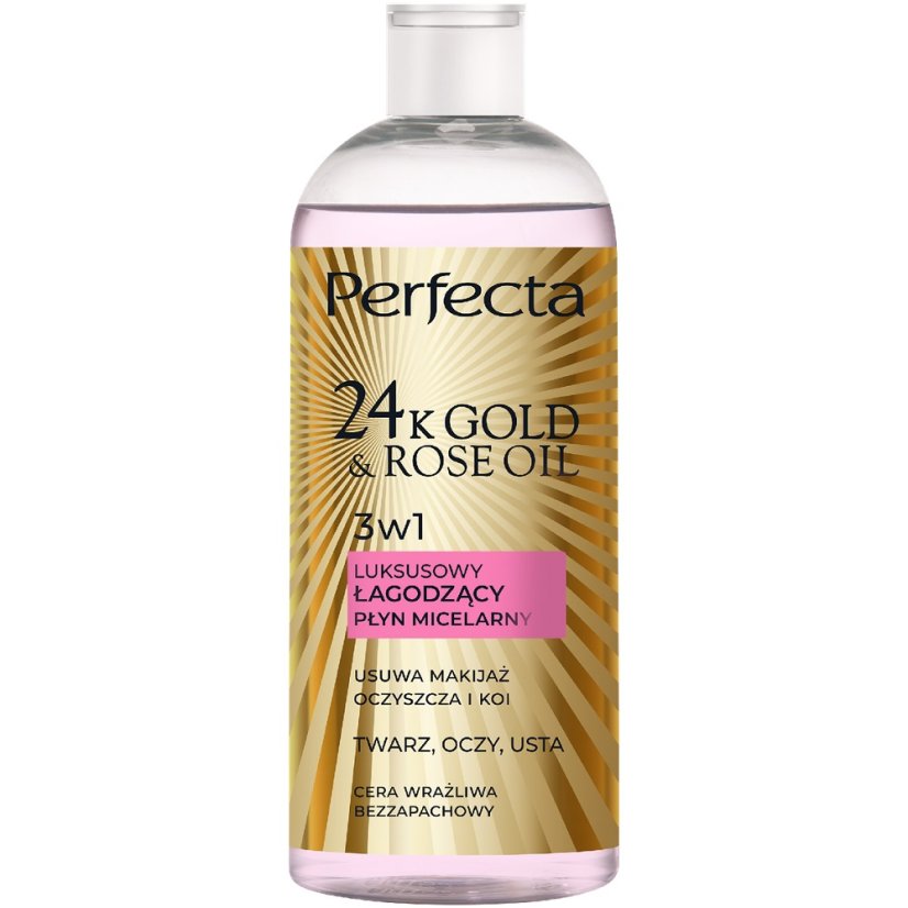 Perfecta, 24K Gold &amp; Rose Oil luxusní zklidňující micelární voda 400 ml