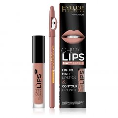 Eveline Cosmetics, Oh My Lips zestaw do makijażu ust matowa pomadka w płynie i konturówka 01 Neutral Nude