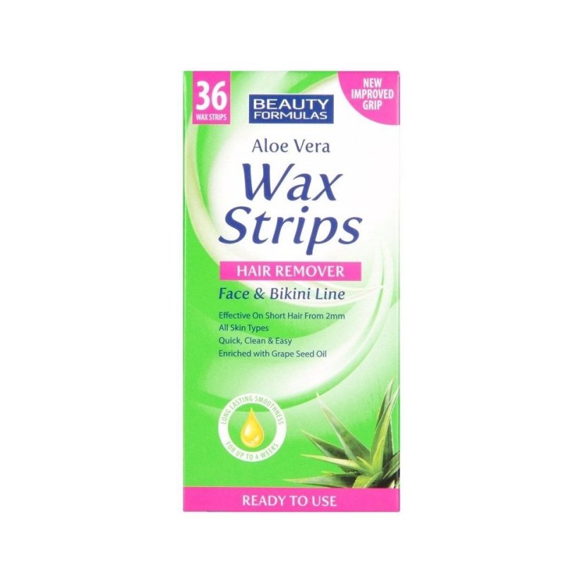 Beauty Formulas, Wax Strips Hair Remover plastry do depilacji twarzy i okolic bikini Aloe Vera 36szt.