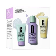 Clinique 3-Step Skin Care sada mýdlo na obličej 30ml + exfoliační pleťová voda 60ml + hydratační pleťová emulze 30ml